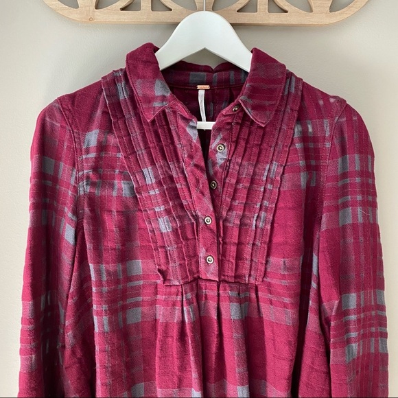 Free People Baby-Blues Paid Tunic Red Sz XS - Picture 2 of 13